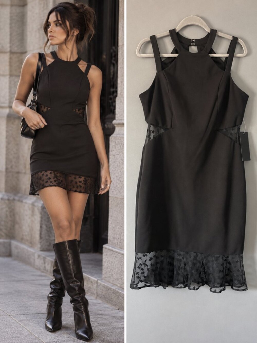 Bebe Black Star Mesh Mini Dress Harness Bodycon Whimsigoth Gothic 6